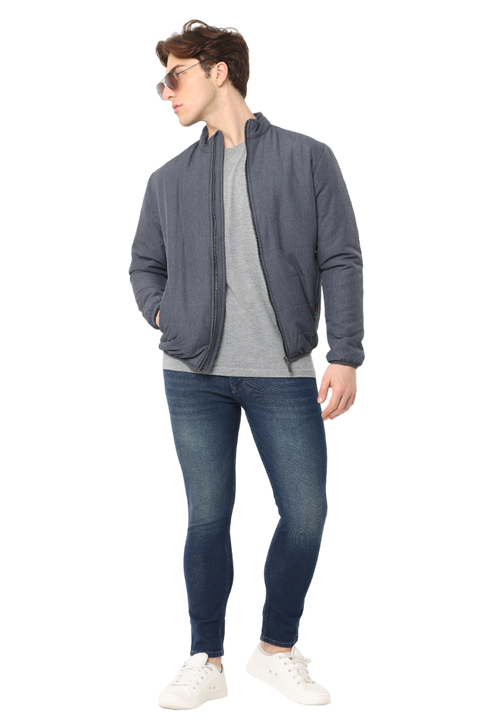 Men's Slim fit Full Sleeve Puffer Jacket, Dark Grey