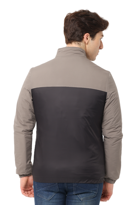 Men's Slim Fit Cut & Sew Full Sleeve Poly Fill Jacket, Black Grey