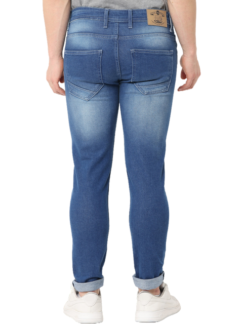 Men's Mid Blue Stone Wash Distressed Denim Jeans