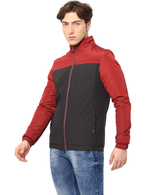 Men's Slim fit Cut & Sew Full Sleeve Poly Fill Jacket, Black Red