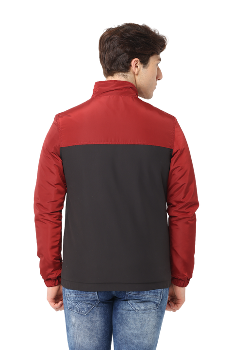 Men's Slim fit Cut & Sew Full Sleeve Poly Fill Jacket, Black Red