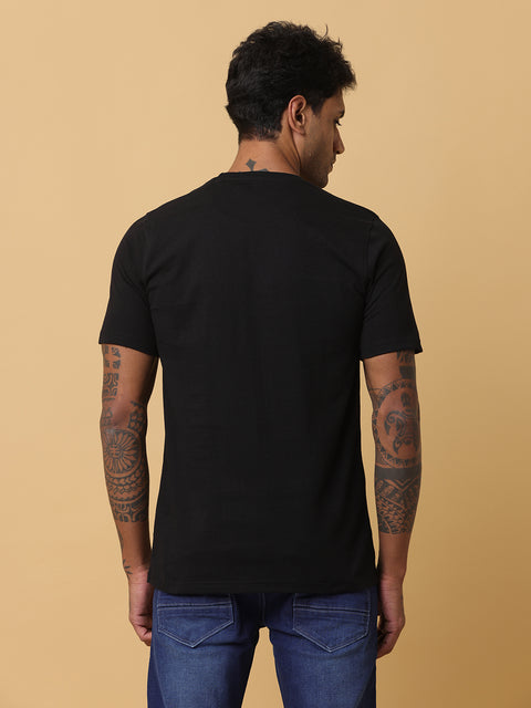 Men's Black Printed Round Neck T-Shirt