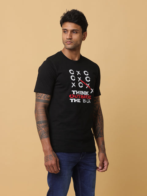 Men's Black Printed Round Neck T-Shirt