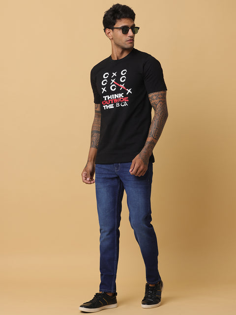 Men's Black Printed Round Neck T-Shirt