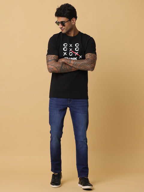 Men's Black Printed Round Neck T-Shirt