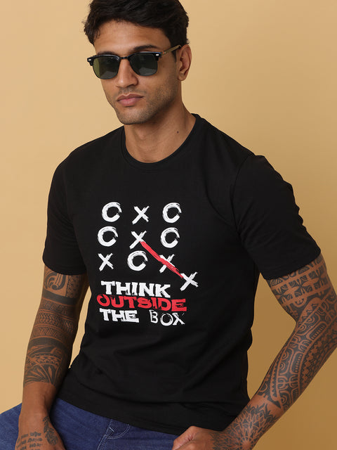 Men's Black Printed Round Neck T-Shirt