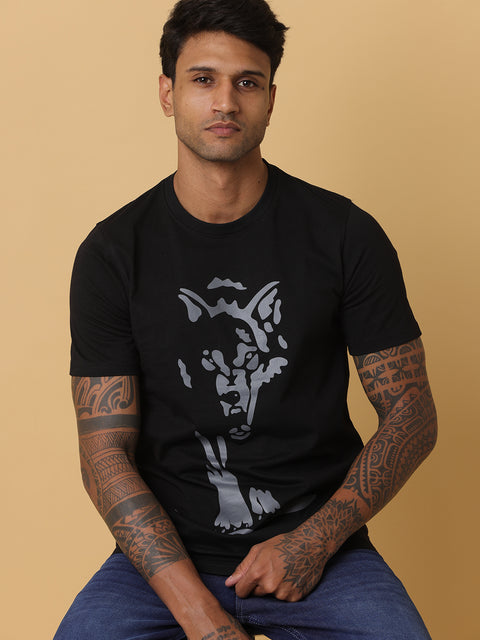 Men's Black Printed Round Neck T-Shirt