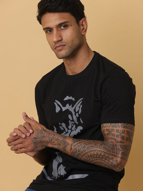 Men's Black Printed Round Neck T-Shirt