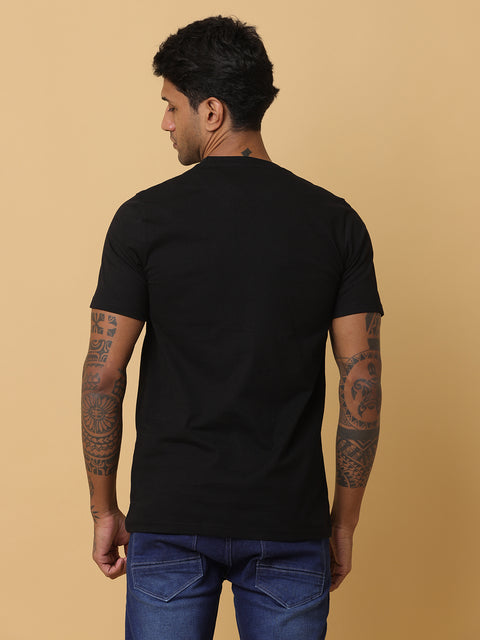 Men's Black Printed Round Neck T-Shirt