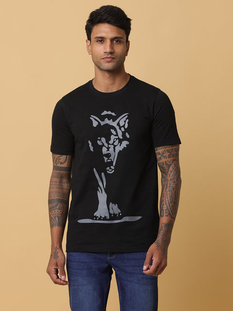 Men's Black Printed Round Neck T-Shirt