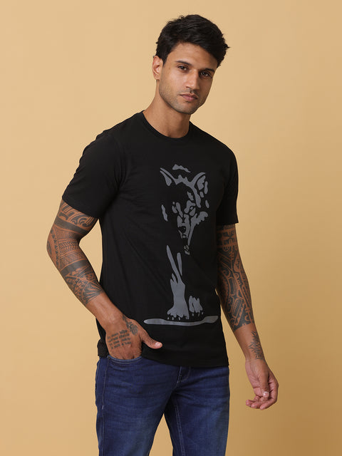 Men's Black Printed Round Neck T-Shirt