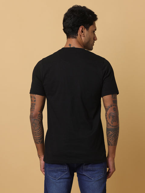 Men's Black Printed Round Neck T-Shirt