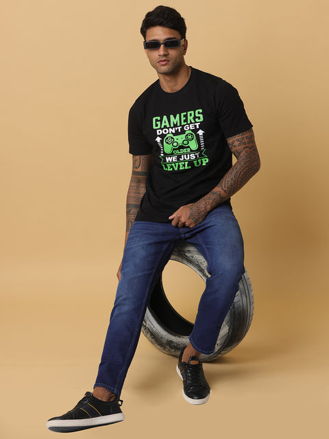 Men's Black Printed Round Neck T-Shirt