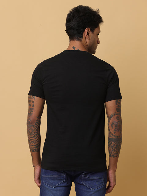 Men's Black Printed Round Neck T-Shirt