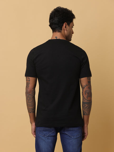 Men's Black Printed Round Neck T-Shirt