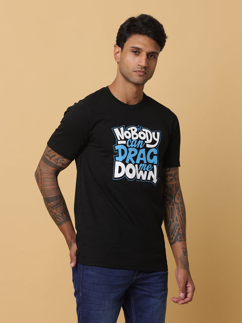 Men's Black Printed Round Neck T-Shirt