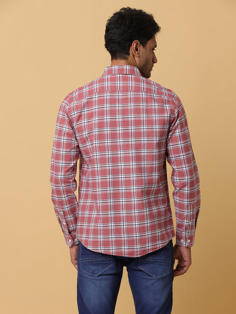 Men's Coral Slim Fit Checkered Casual Shirt