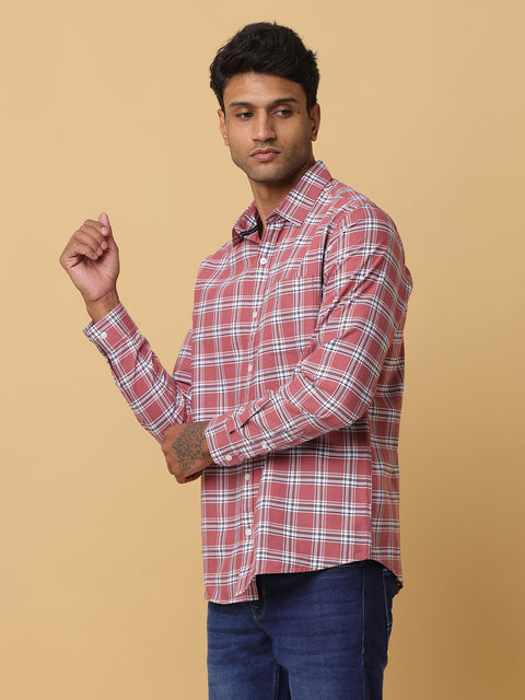 Men's Coral Slim Fit Checkered Casual Shirt