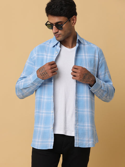 Men's Blue Slim Fit Checkered Casual Shirt