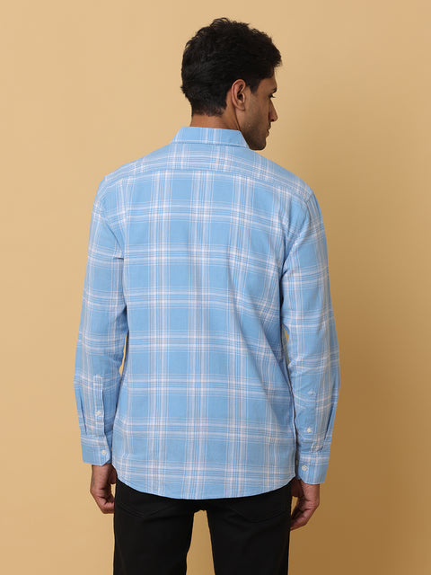 Men's Blue Slim Fit Checkered Casual Shirt