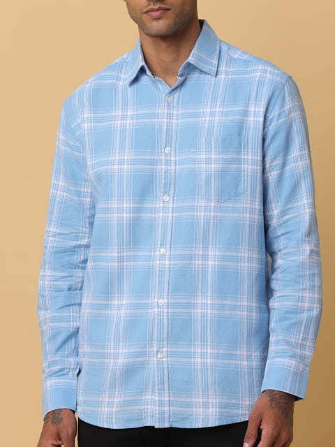 Men's Blue Slim Fit Checkered Casual Shirt