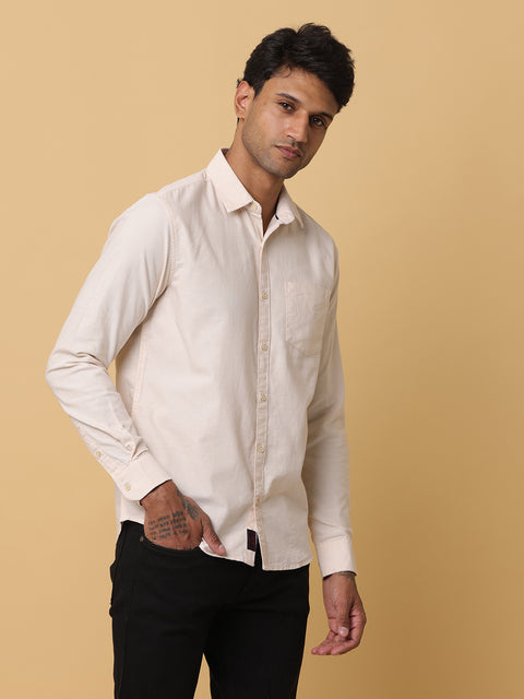 Men's Beige Slim Fit Solid Full Sleeve Casual Shirt