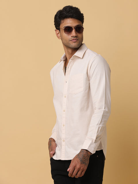 Men's Beige Slim Fit Solid Full Sleeve Casual Shirt