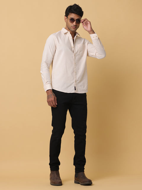 Men's Beige Slim Fit Solid Full Sleeve Casual Shirt