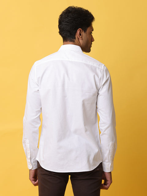 Men's White Casual Solid Full Sleeve Slim Fit Shirt