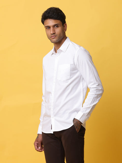 Men's White Casual Solid Full Sleeve Slim Fit Shirt