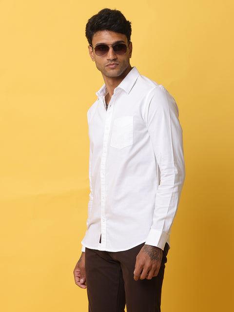 Men's White Casual Solid Full Sleeve Slim Fit Shirt