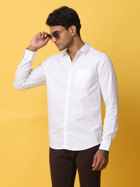 Men's White Casual Solid Full Sleeve Slim Fit Shirt