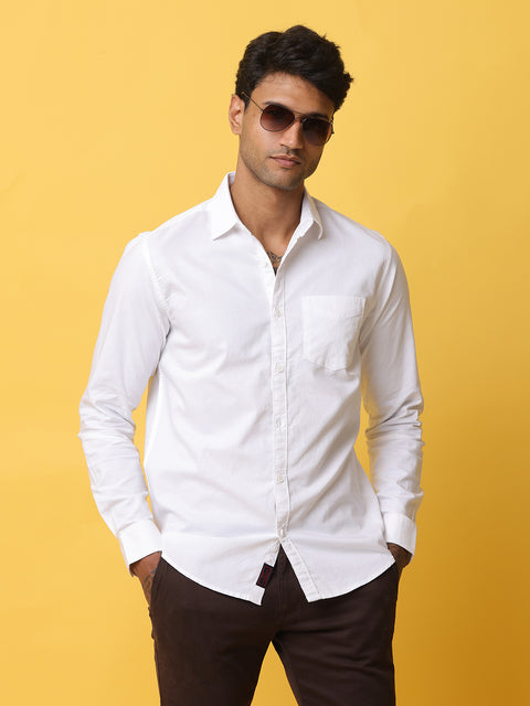 Men's White Casual Solid Full Sleeve Slim Fit Shirt