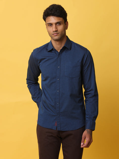 Men's Navy Blue Slim Fit Solid Full Sleeve Casual Shirt