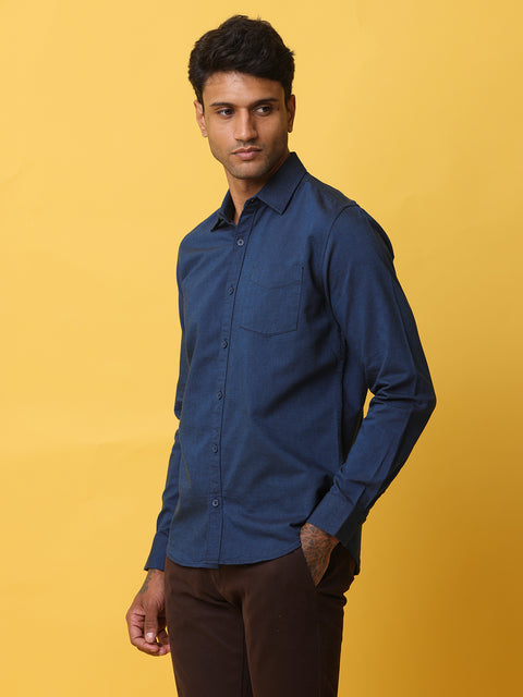 Men's Navy Blue Slim Fit Solid Full Sleeve Casual Shirt