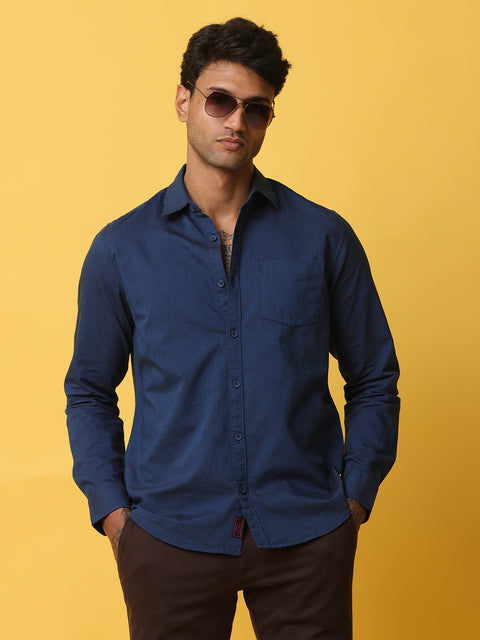 Men's Navy Blue Slim Fit Solid Full Sleeve Casual Shirt