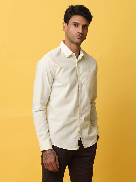 Men's Yellow Slim Fit Solid Full Sleeve Casual Shirt