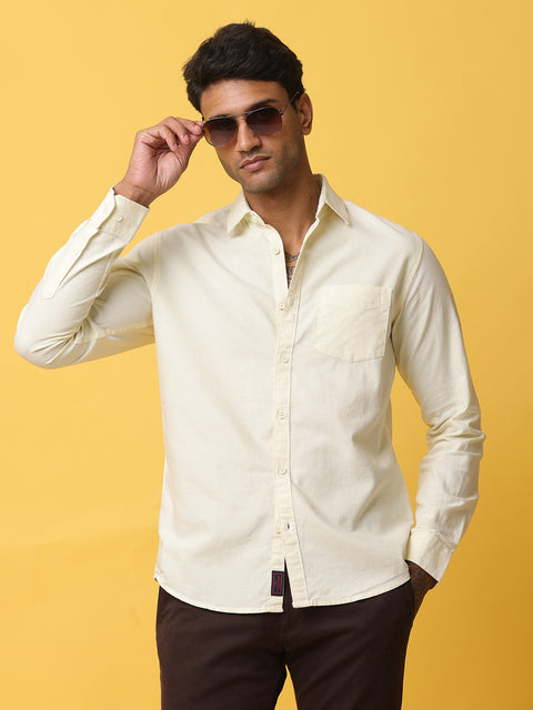 Men's Yellow Slim Fit Solid Full Sleeve Casual Shirt