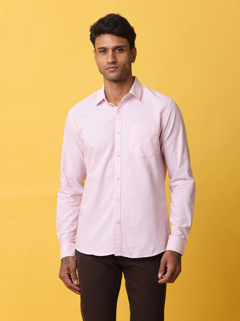 Men's Pink Slim Fit Solid Full Sleeve Casual Shirt