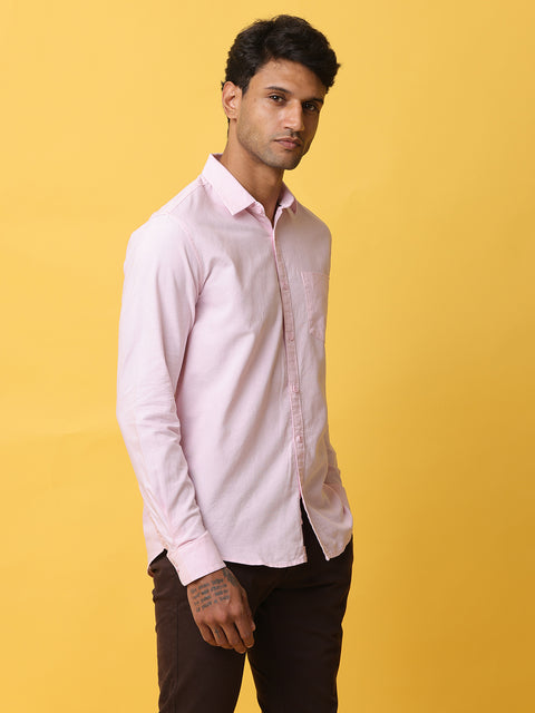 Men's Pink Slim Fit Solid Full Sleeve Casual Shirt