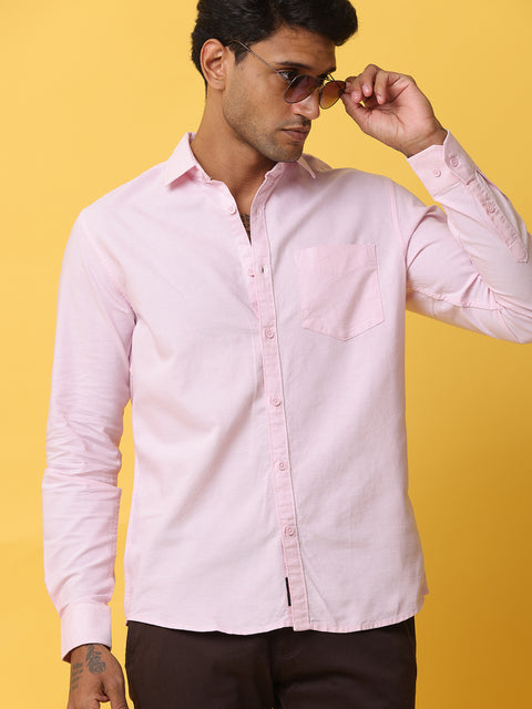 Men's Pink Slim Fit Solid Full Sleeve Casual Shirt