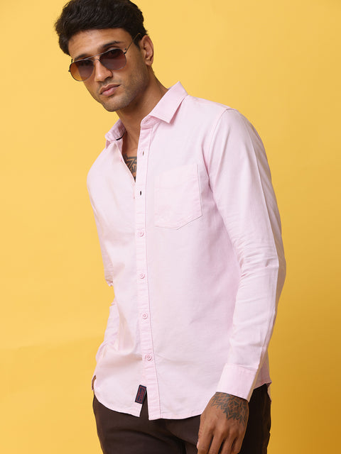 Men's Pink Slim Fit Solid Full Sleeve Casual Shirt