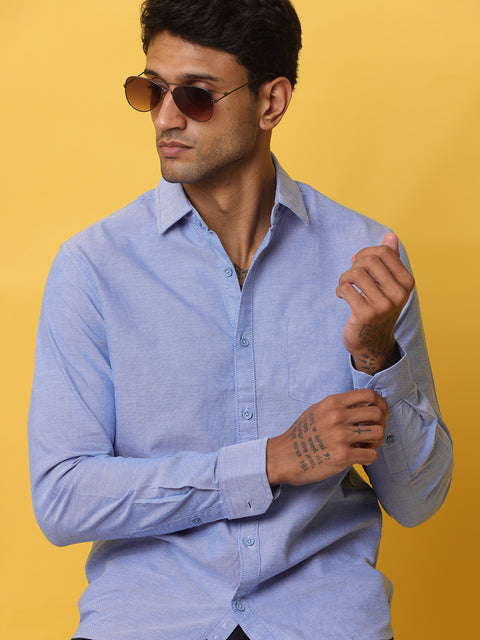 Men's Blue Slim Fit Solid Full Sleeve Casual Shirt