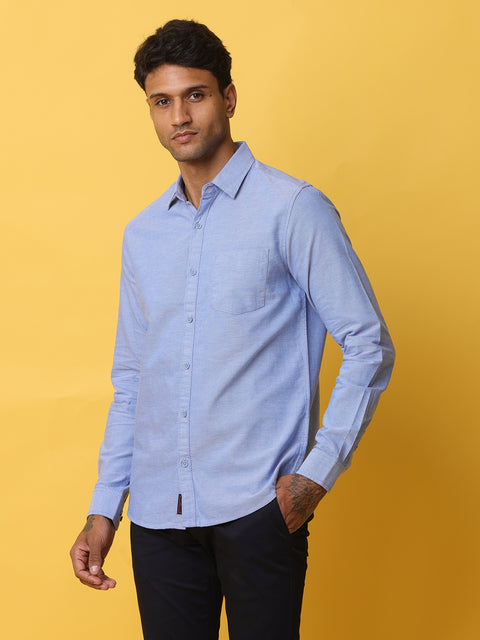 Men's Blue Slim Fit Solid Full Sleeve Casual Shirt