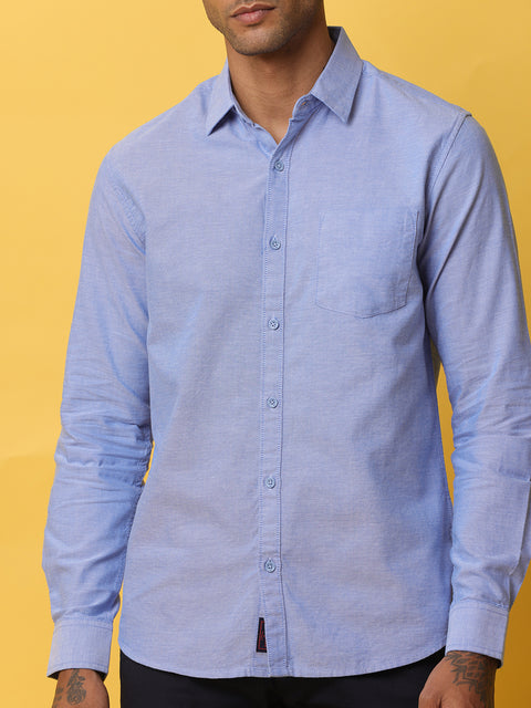 Men's Blue Slim Fit Solid Full Sleeve Casual Shirt