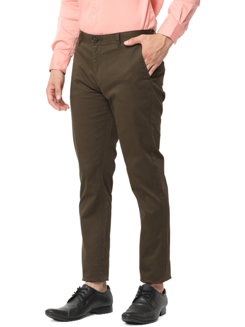 Men's Slim Fit, Brown Cotton Chino Pants