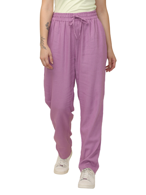 Women's Purple Cotton Linen Cargo Pants with Pockets