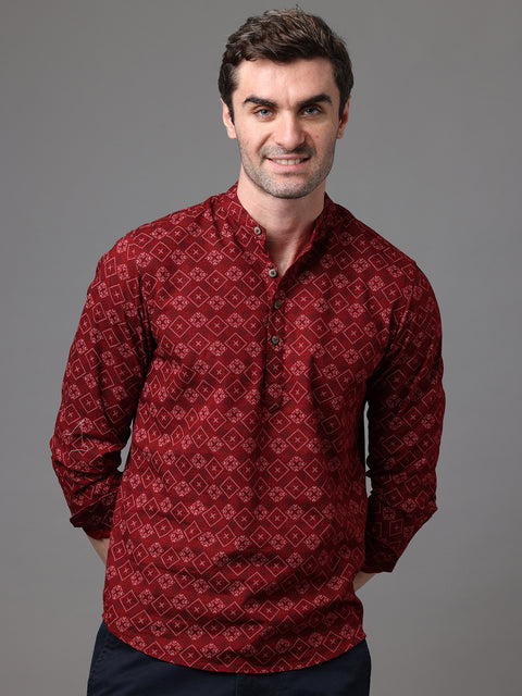 Men's Maroon Cotton Linen Slim Fit Kurta Shirt