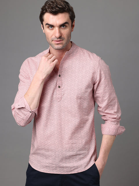 Men's Pink Cotton Linen Slim Fit Kurta Shirt