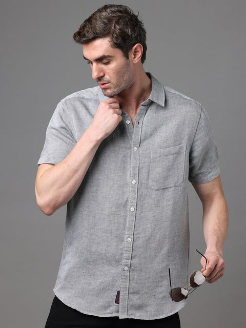 Men's Grey Linen Slim Fit Casual Shirt